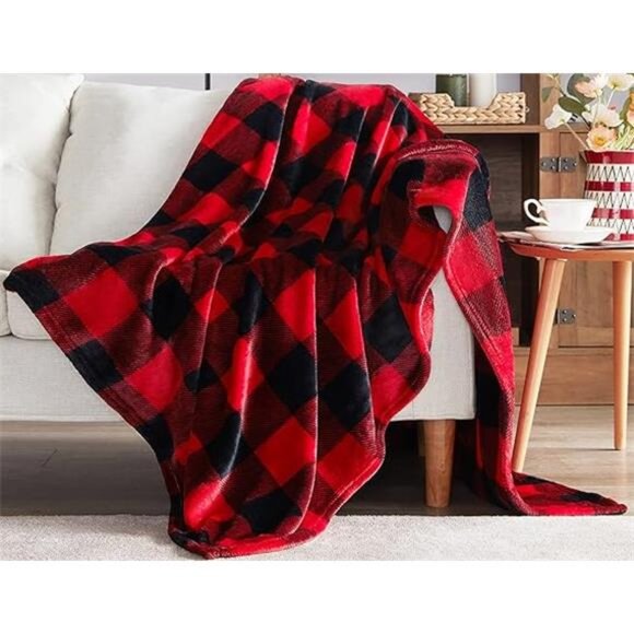 Fleece Throw Blankets, Buffalo Plaid Throw Blanket for Couch Sofa Bed, Soft Warm - Picture 8 of 8